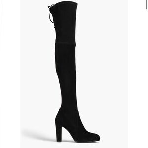 Black Suede Thigh High Heeled Boots - 40